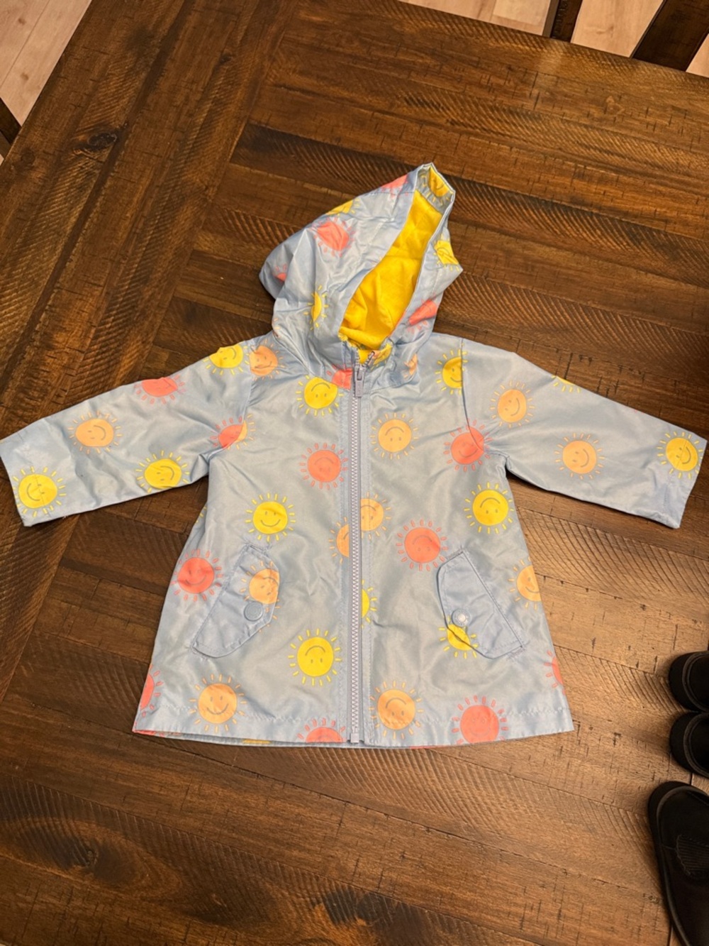 Carter's Light Blue Hooded Raincoat with Yellow & Coral Sun Prints